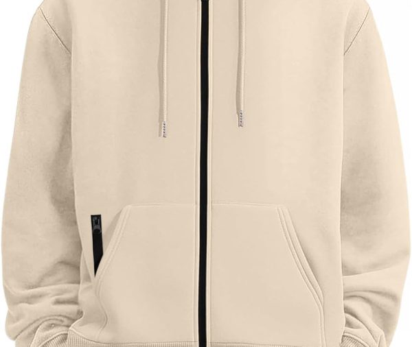 Mens Zip Up Hooded Sweatshirt Casual Long Sleeve Hoodies Fashion Drawstring Sweatshirts with Kanga Pockets