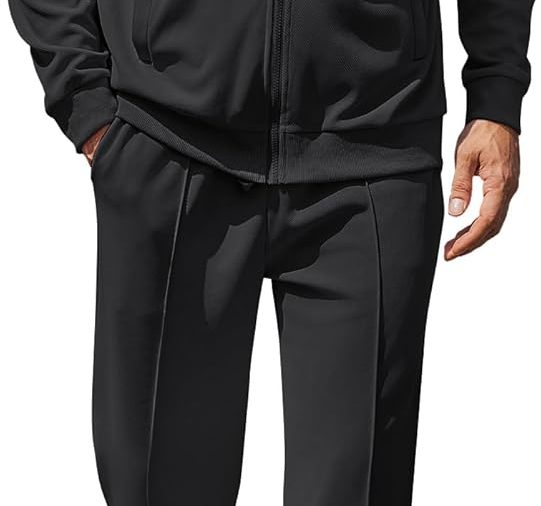 Men's Casual Sweatsuit 2 Piece Athletic Full Zip Tracksuit Jacquard Jogging Set Fashion Jackets And Pants Outfit