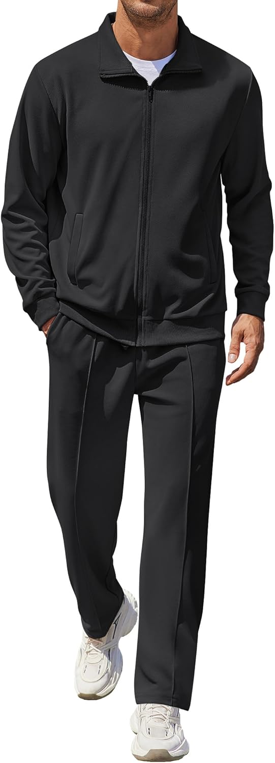 Men's Casual Sweatsuit 2 Piece Athletic Full Zip Tracksuit Jacquard Jogging Set Fashion Jackets And Pants Outfit