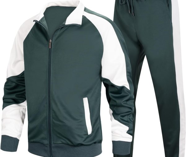 Men's Track Suits Sets Long Sleeve Full-zip Sweatsuit Athletic Jogging Gym 2 Piece Outfit