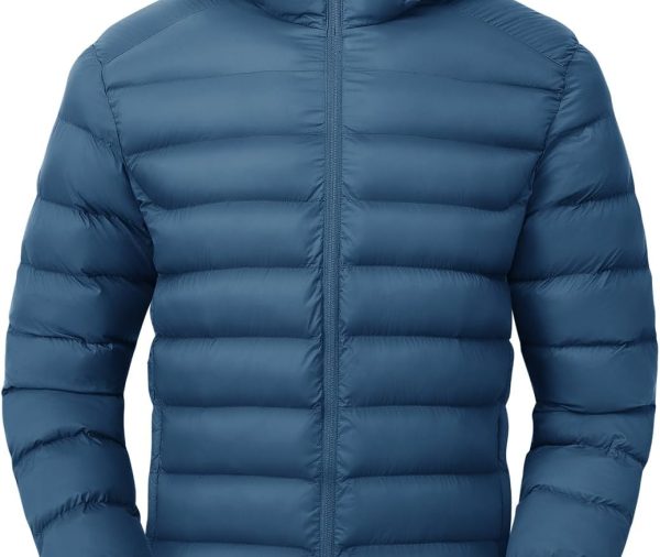 Men's Lightweight Puffer Jackets Detachable Hood Water-Resistant Casual Winter Coat Hooded Insulated for Travel Ski