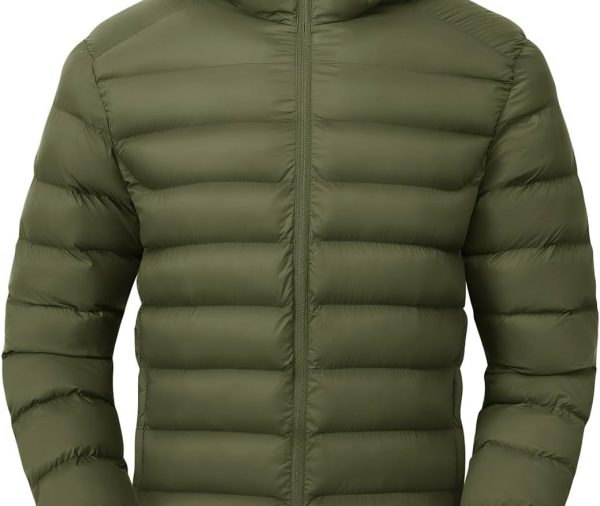 Men's Lightweight Puffer Jackets Detachable Hood Water-Resistant Casual Winter Coat Hooded Insulated for Travel Ski