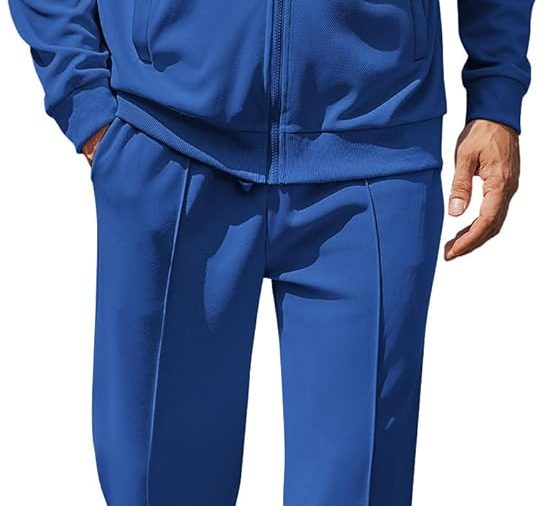 Men's Casual Sweatsuit 2 Piece Athletic Full Zip Tracksuit Jacquard Jogging Set Fashion Jackets And Pants Outfit