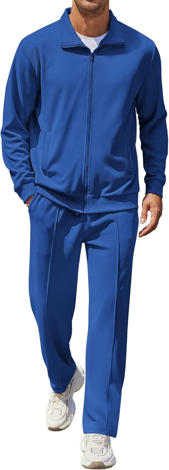 Men's Casual Sweatsuit 2 Piece Athletic Full Zip Tracksuit Jacquard Jogging Set Fashion Jackets And Pants Outfit