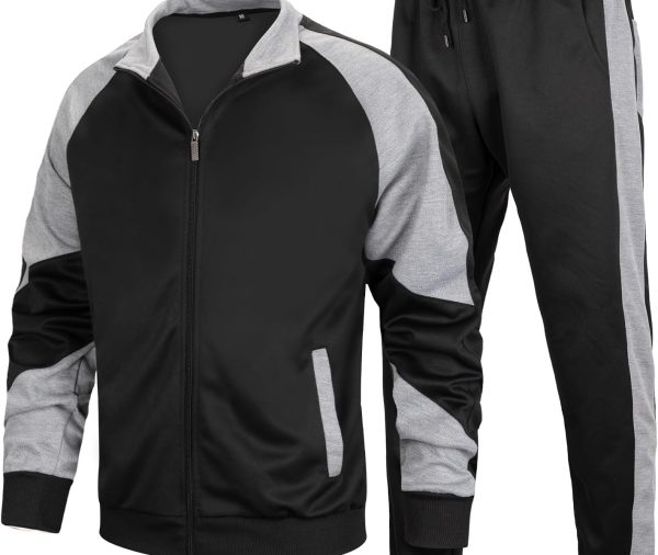 Men's Track Suits Sets Long Sleeve Full-zip Sweatsuit Athletic Jogging Gym 2 Piece Outfit