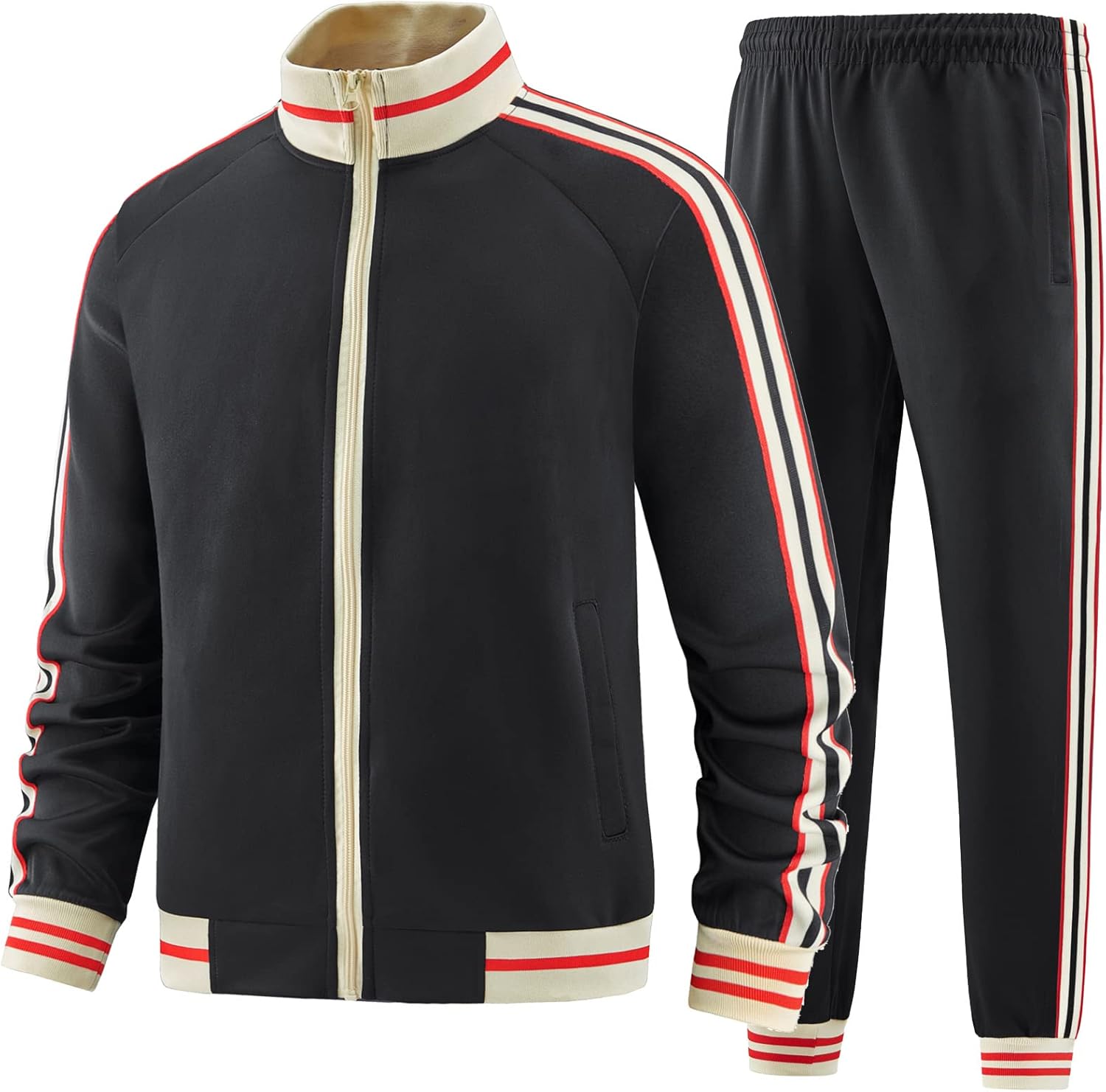 Men Track Suits Sets Long Sleeve Full-zip Sweatsuit Active Jackets and Pants 2 Piece Outfits - Image 2