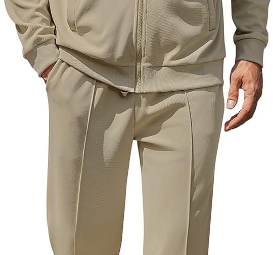 Men's Casual Sweatsuit 2 Piece Athletic Full Zip Tracksuit Jacquard Jogging Set Fashion Jackets And Pants Outfit