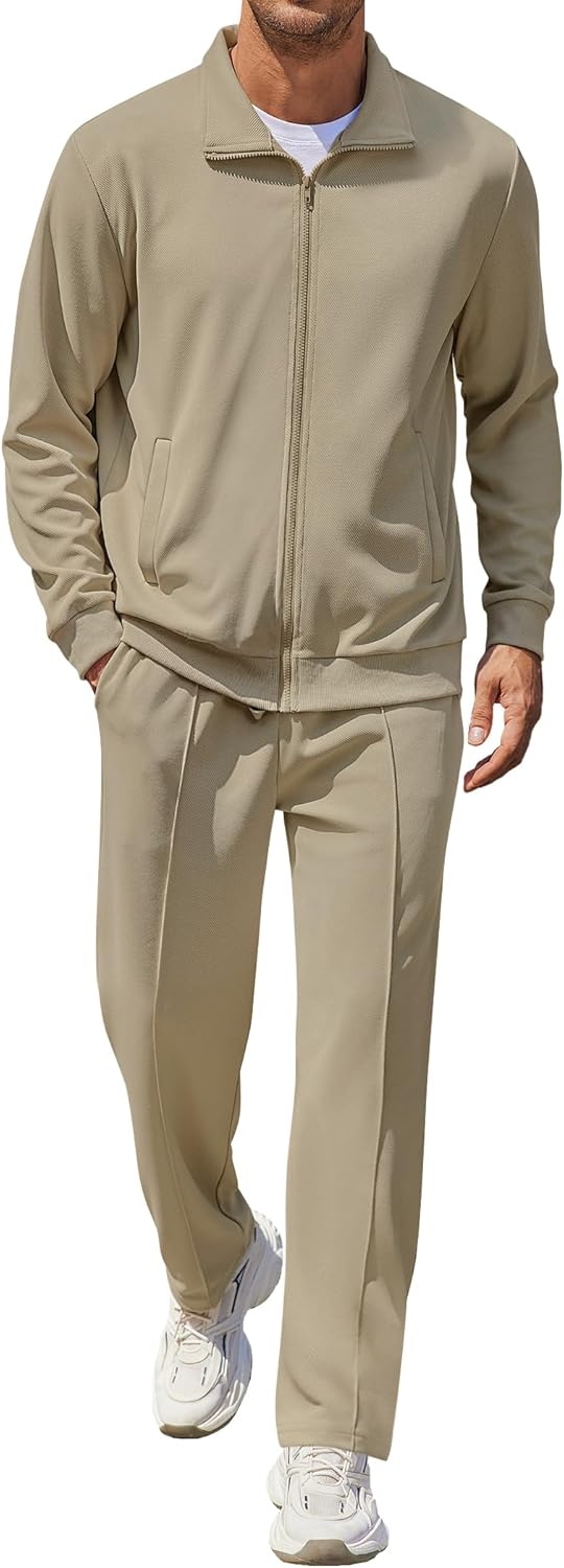 Men's Casual Sweatsuit 2 Piece Athletic Full Zip Tracksuit Jacquard Jogging Set Fashion Jackets And Pants Outfit