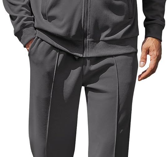 Men's Casual Sweatsuit 2 Piece Athletic Full Zip Tracksuit Jacquard Jogging Set Fashion Jackets And Pants Outfit