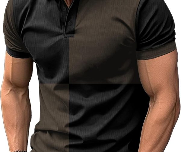 Men's Polo Shirts Short Sleeve  Casual Polo T Shirt Color Block Slim Fit Summer Collared Golf Shirts