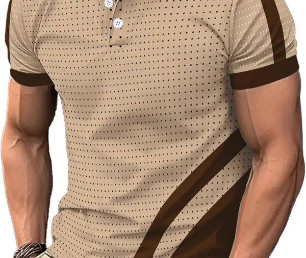 Men's Polo Shirts Short Sleeve  Casual Polo T Shirt Color Block Slim Fit Summer Collared Golf Shirts