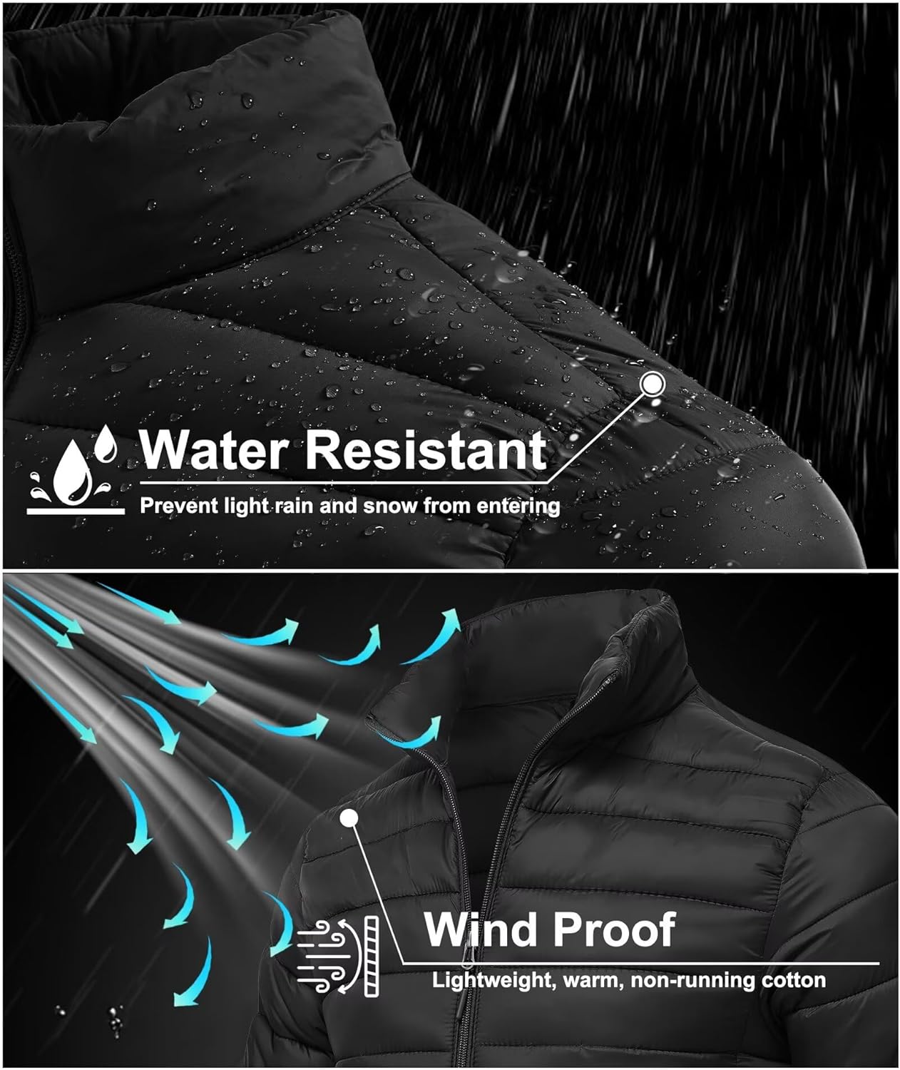 Mens Winter Coats Thermal Lightweight Puffy Jackets Men Waterproof Warm Puffer Coat with Zip Pockets - Image 2