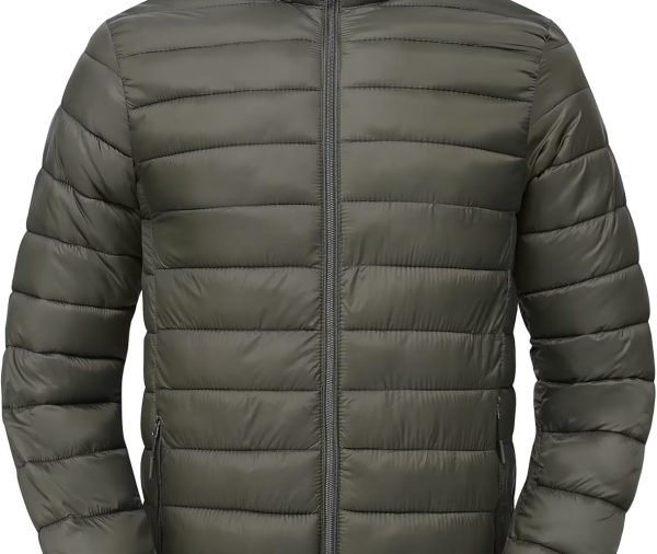 Mens Winter Coats Thermal Lightweight Puffy Jackets Men Waterproof Warm Puffer Coat with Zip Pockets