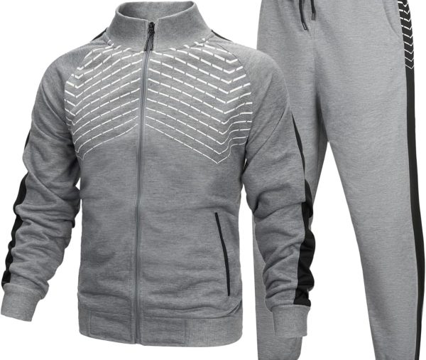 Men's Track Suits Sets Long Sleeve Full-zip Sweatsuit Athletic Jogging Gym 2 Piece Outfit