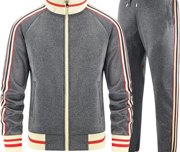 Men Track Suits Sets Long Sleeve Full-zip Sweatsuit Active Jackets and Pants 2 Piece Outfits