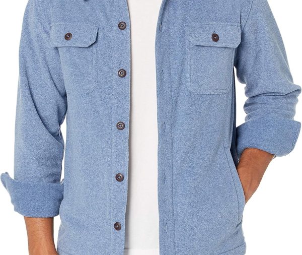 Men's Long-Sleeve Polar Fleece Shirt Jacket for Winter